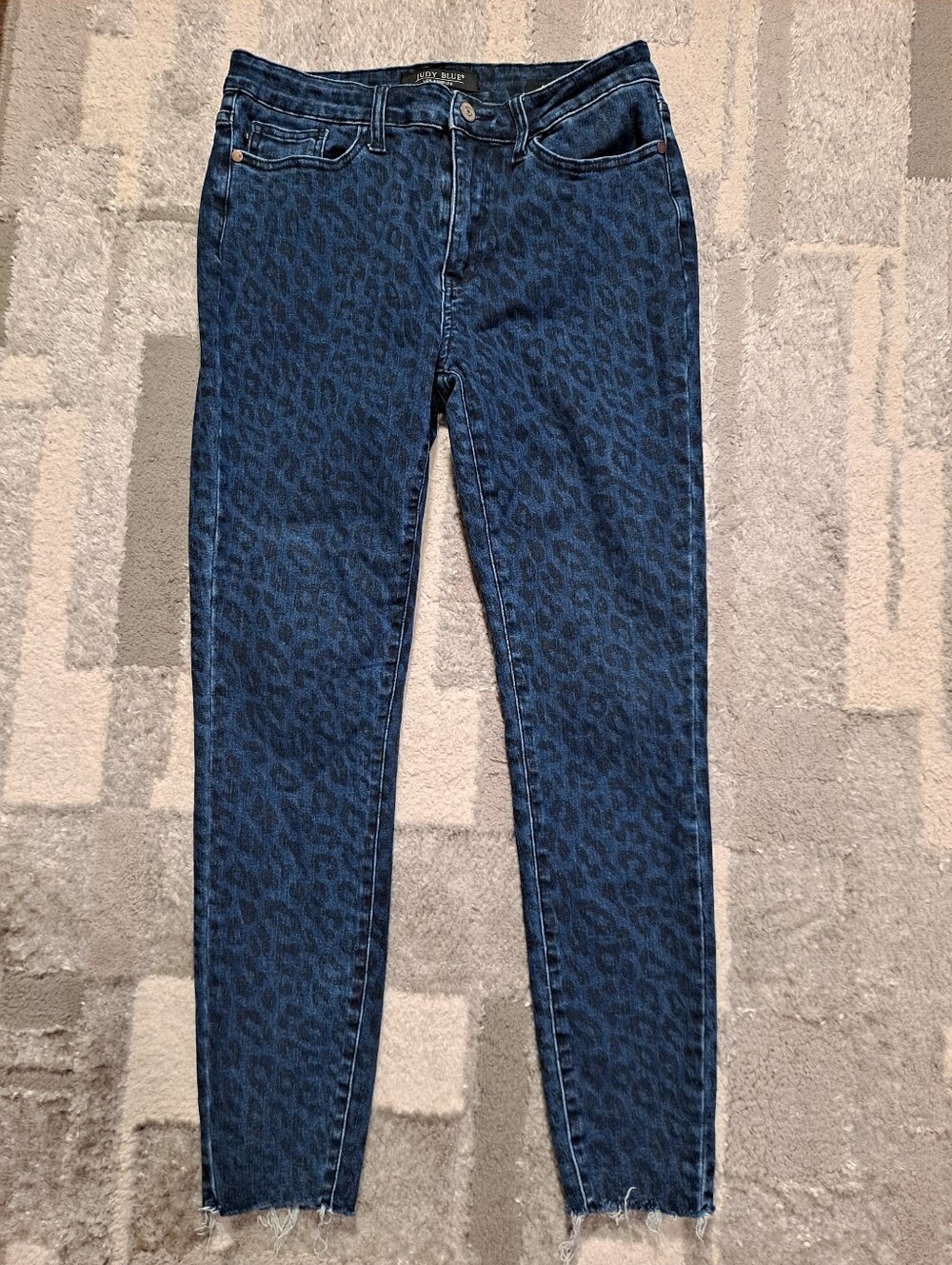 Judy Blue 9/29 Leopard Print Dark Blue Skinny Jeans - Women